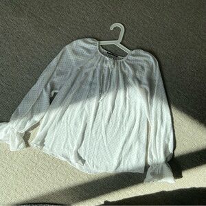 T Tahari White Polka Dot Balloon Sleeves Ruffles Women's Top